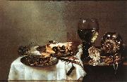 HEDA, Willem Claesz. Breakfast Table with Blackberry Pie sf oil painting